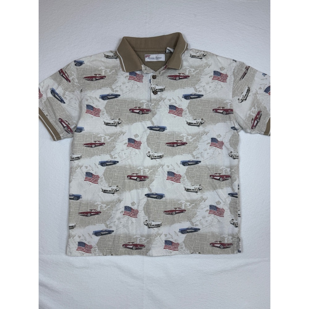 American‎ Summer Clothing Company Mens M Polo Shirt Classic Cars USA Flags Map - Picture 2 of 8